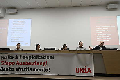 Podium du symposium d'Unia sur la traite des êtres humains