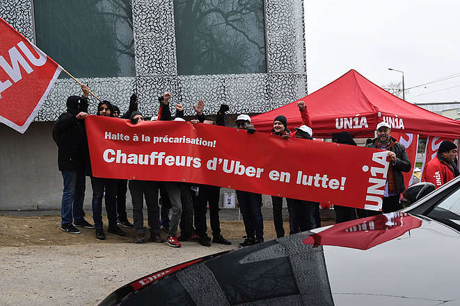 Demo von Genfer Uber-Fahrer in Dezember 2017
