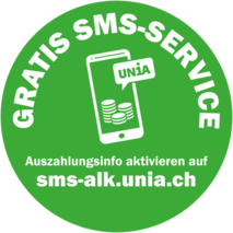 Logo des Gratis SMS-Service der Unia Arbeitslosenkasse