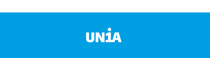 Unia Wortmarke für Pflege, Weiss auf Blau