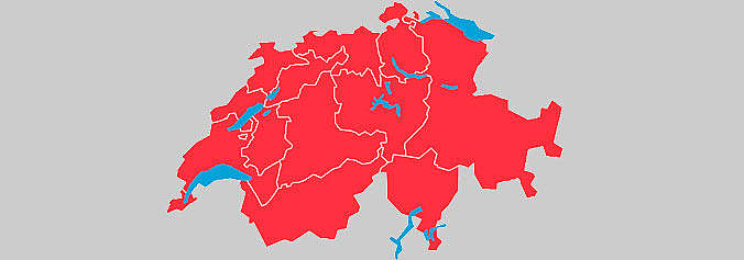 Karte der Schweiz mit allen Regionen der Unia