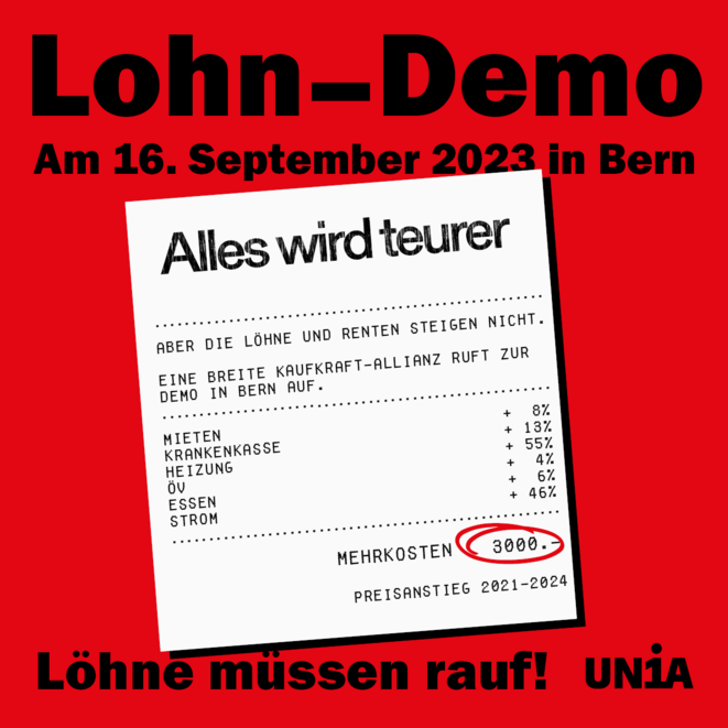 Flyer der grossen Lohn-Demo am 16. September