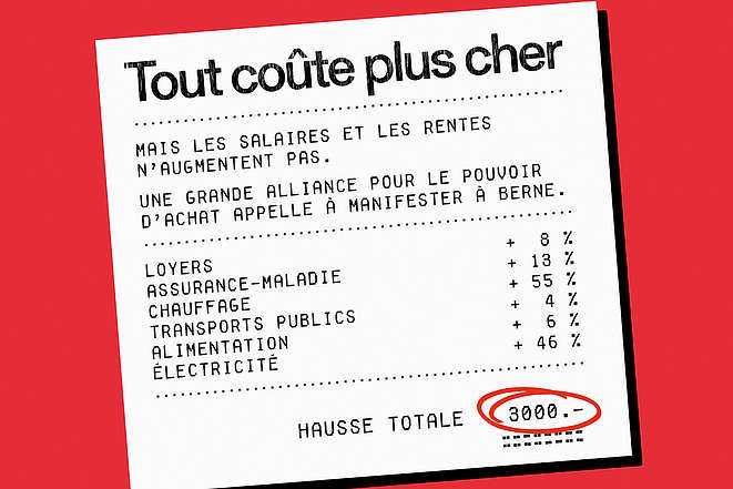 Un ticket de caisse sur fond rouge avec l'inscription: "Tout coûte plus cher"