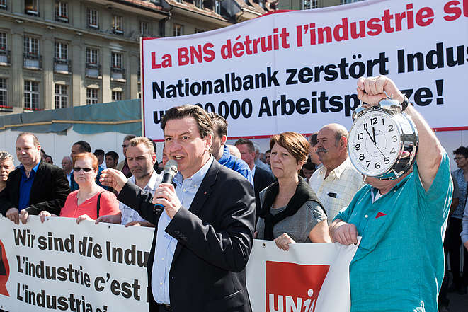 Nationalrat Corrado Pardini, Sektorleiter Industrie der Unia, macht sich für den Werkplatz Schweiz stark.