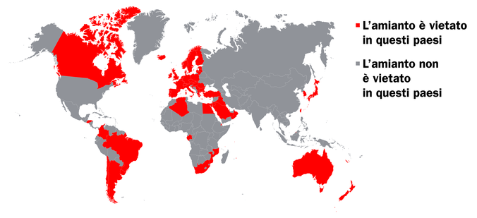 La mappa mondiale dei divieti d’utilizzo dell’amianto