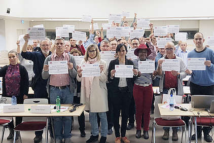 Des membres de la Commission Migration d’Unia se solidarise avec les syndicalistes polonais
