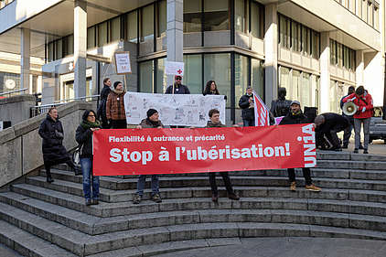 Aktion der Unia in Genf gegen die Praktiken von Smood