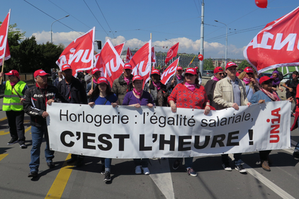 Dipendenti dell'industria orologiera alla manifestazione del 1° maggio a Ginevra