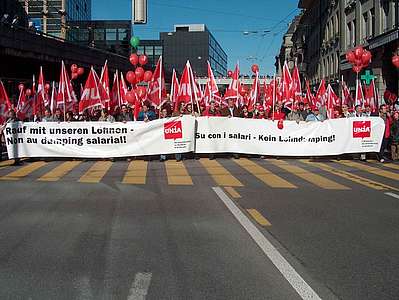 Première grande manifestation d’Unia, Berne, octobre 2004