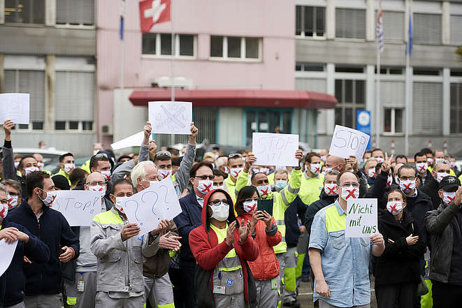 Action de protestation contre General Electric à Oberentfelden en octobre 2020