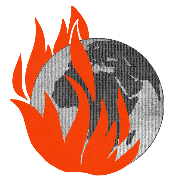 Logo de la manifestation pour le climat: un globe terrestre en feu